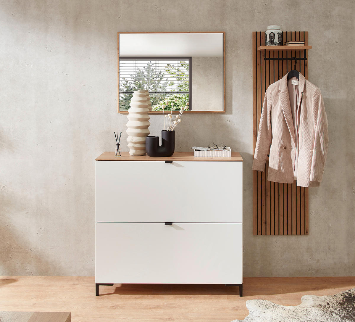 GARDEROBE 3-teilig  in 155/188/37 cm  - Weiß/Eiche Artisan, Design, Holzwerkstoff (155/188/37cm) - Voleo