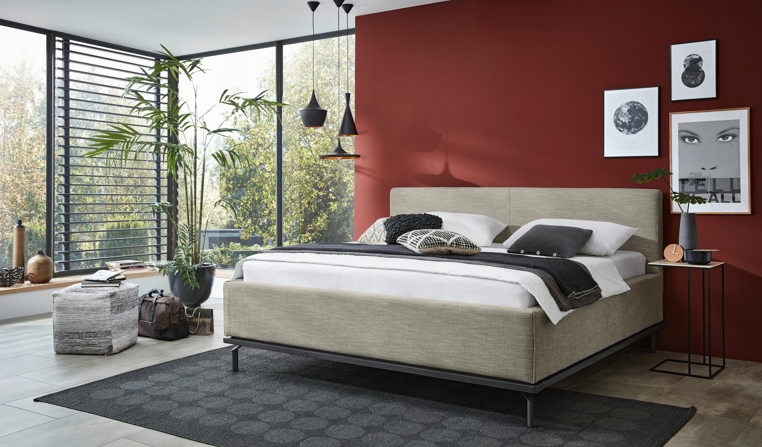 POLSTERBETT 180/200 cm,  in Hellgrau, Matratze, Lattenrost, Bettkasten, H2 + H3 = mittel + fest  - Hellgrau/Graphitfarben, Design, Holz/Textil (180/200cm) - Musterring