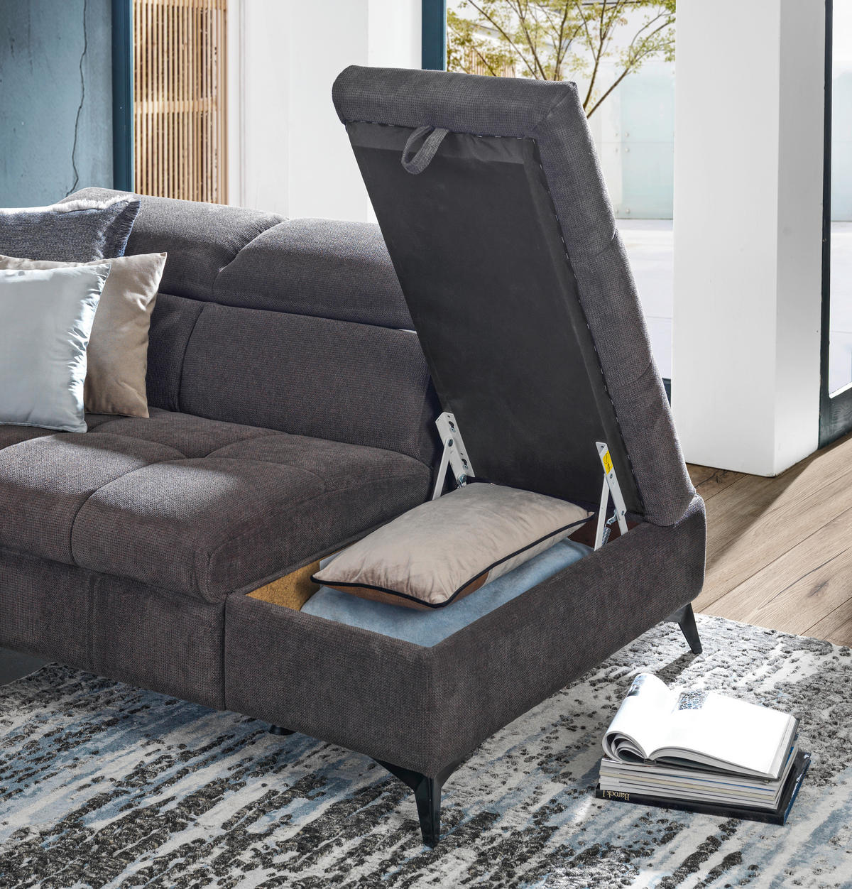 ECKSOFA in Mikrofaser Graubraun  - Graubraun/Schwarz, Design, Kunststoff/Textil (279/210cm) - Livetastic
