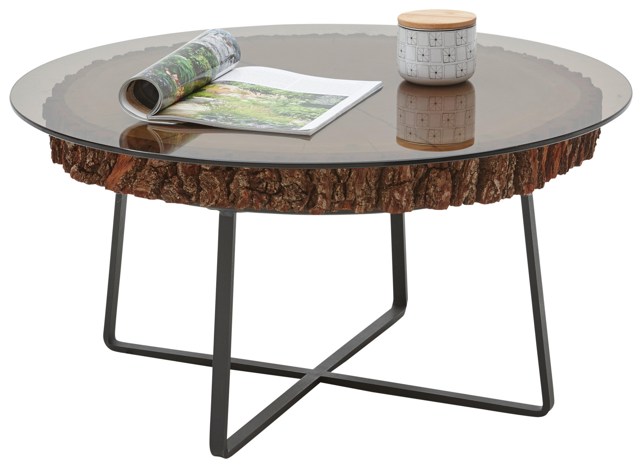 COUCHTISCH Kerneiche vollmassiv Parsolglas 80/80/40 cm rund Anthrazit, Eichefarben  - Eichefarben/Anthrazit, Design, Glas/Holz (80/80/40cm) - Valnatura