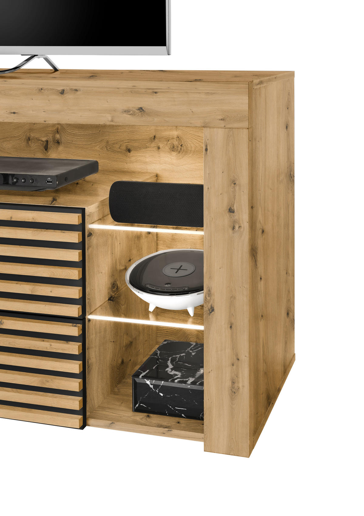 LOWBOARD  in 179/66/44 cm  - Silberfarben/Schwarz, Design, Glas/Holzwerkstoff (179/66/44cm) - Livetastic