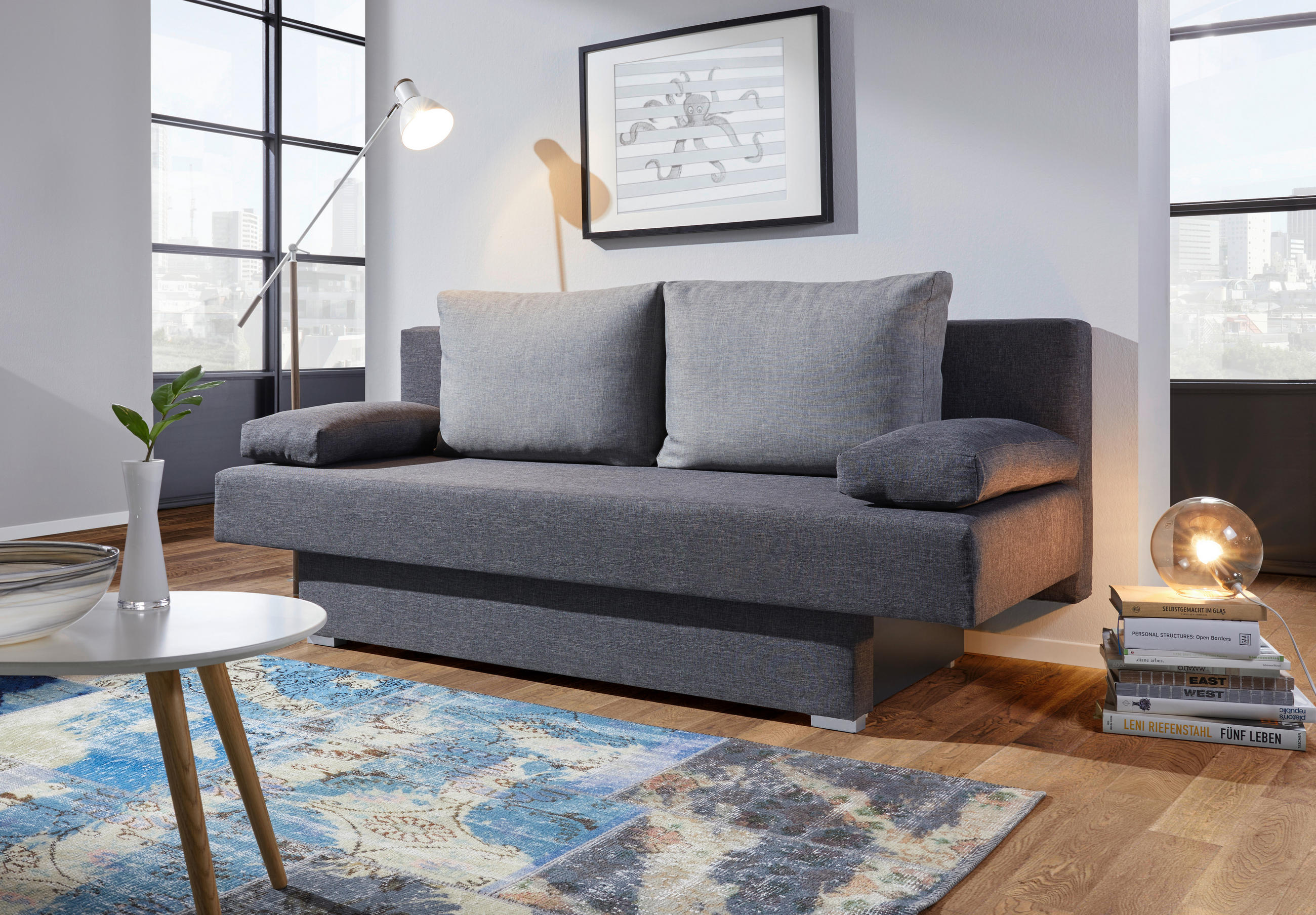 ROZKLADACIA POHOVKA, textil, sivá, tmavosivá - sivá/hliníková, Design, textil/plast (190/74-86/80cm) - Carryhome