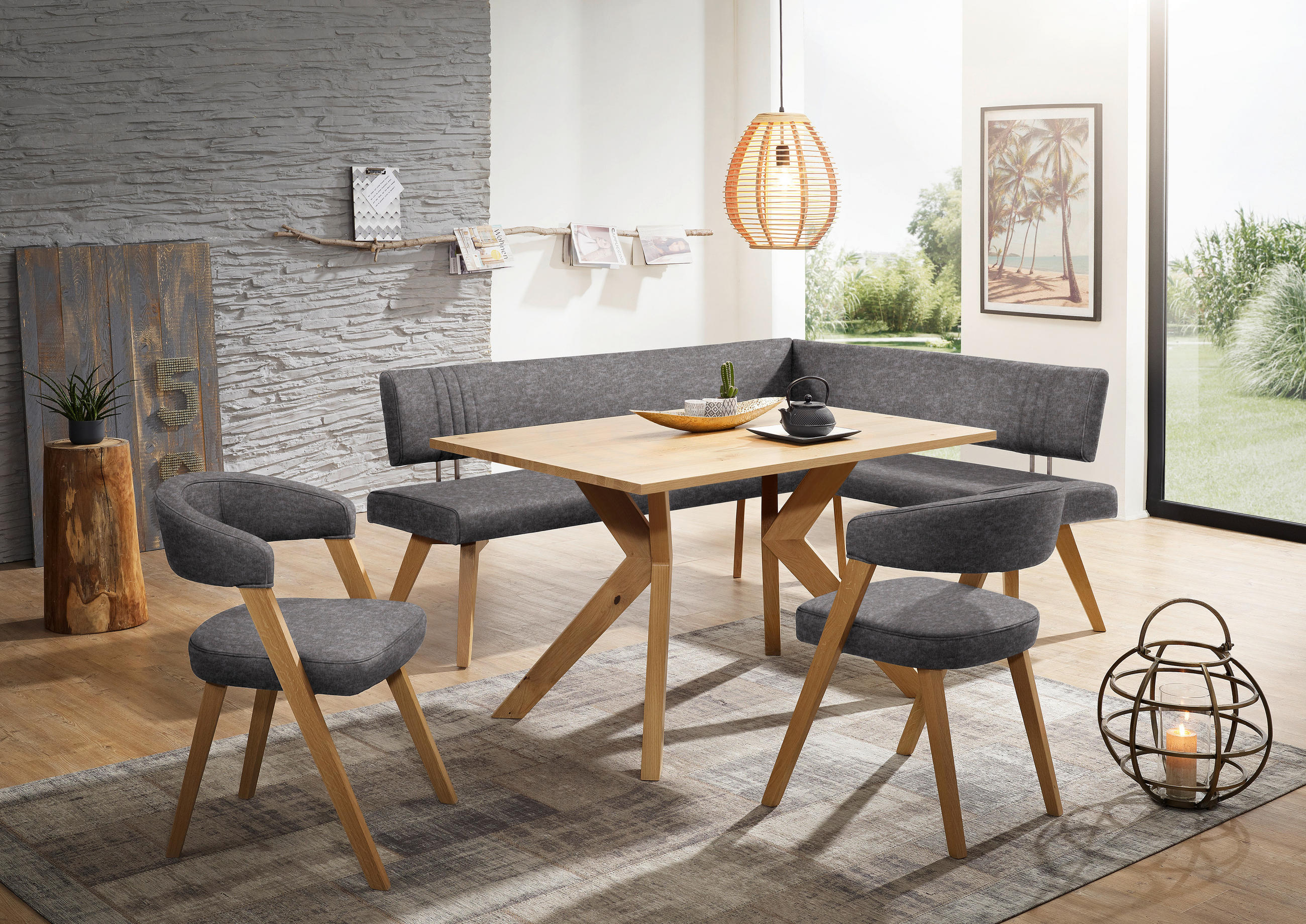 ECKBANK in Holz, Textil Beige, Wildeiche  - Wildeiche/Eichefarben, Design, Holz/Textil (180/170cm) - Venda