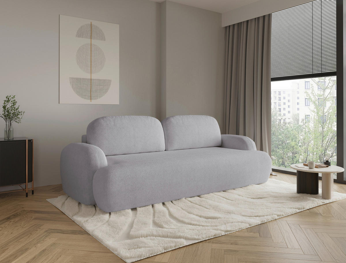 3-SITZER-SOFA Sevilla Plus in Bouclé Hellgrau  - Hellgrau/Schwarz, Design, Kunststoff/Textil (256/93/120cm) - MID.YOU