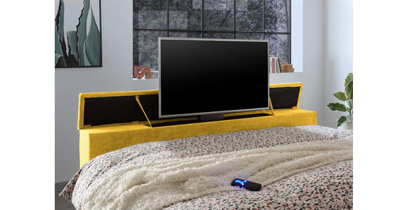 BOXSPRINGBETT 180/200 cm,  in Gelb, Matratze, Topper, motorische Verstellbarkeit, Fernbedienung, unterschiedliche Matratzenhärtegrade je Bettseite, Wendematratze mit unterschiedlichen Härtegraden, H2 + H3 = mittel + fest  - Gelb, KONVENTIONELL, Textil (18