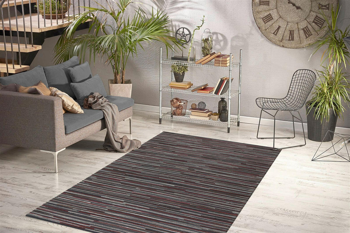 FLACHWEBETEPPICH  Wohnzimmer 120/180 cm Anthrazit rechteckig  - Anthrazit, Basics, Leder/Textil (120/180cm) - Kayoom