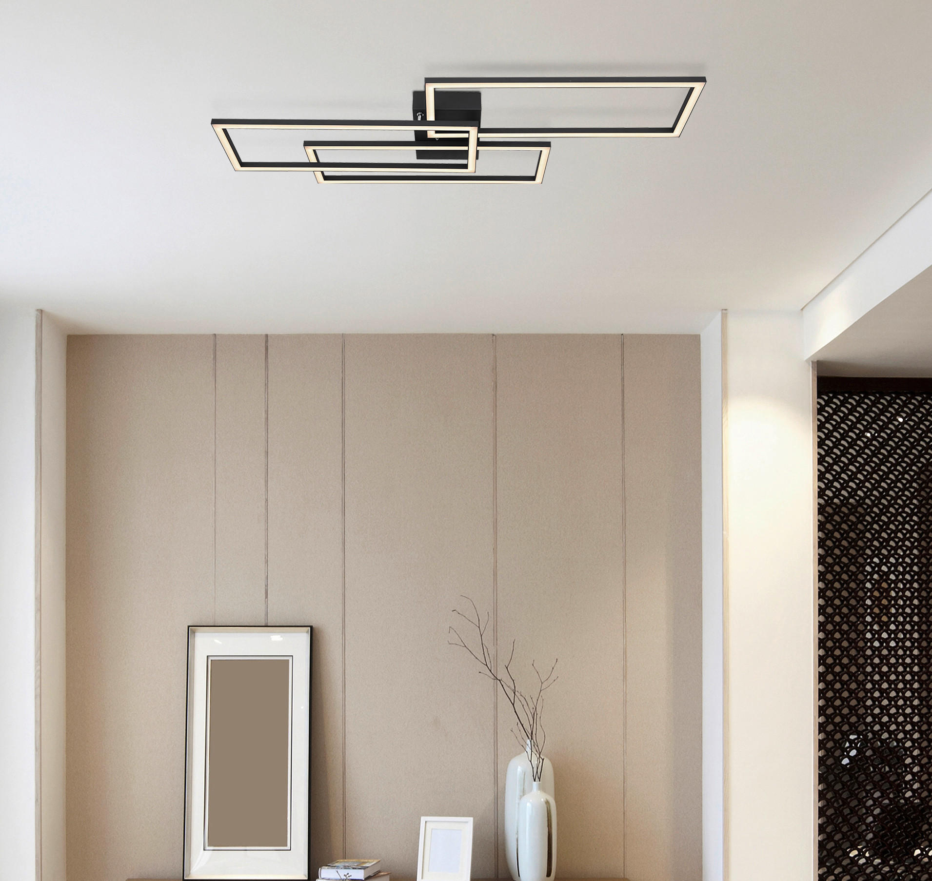 LED-DECKENLEUCHTE  Smart 90/40/8 cm   - Opal/Schwarz, Design (90/40/8cm) - Globo