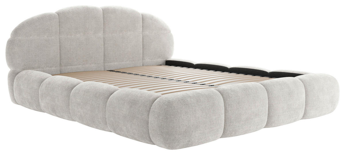 POLSTERBETT 180/200 cm,  in Beige, gepolstertes Kopfteil, Lattenrost, Bettkasten,  - Beige/Schwarz, Design, Holz/Textil (180/200cm) - Chameo