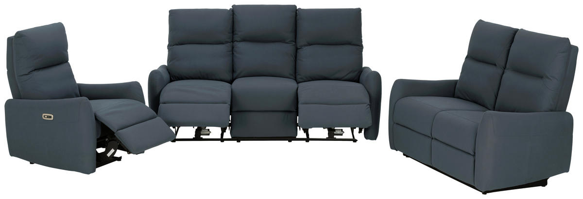 SITZGARNITUR Mikrofaser Dunkelblau  - Schwarz/Dunkelblau, KONVENTIONELL, Textil/Metall - Livetastic