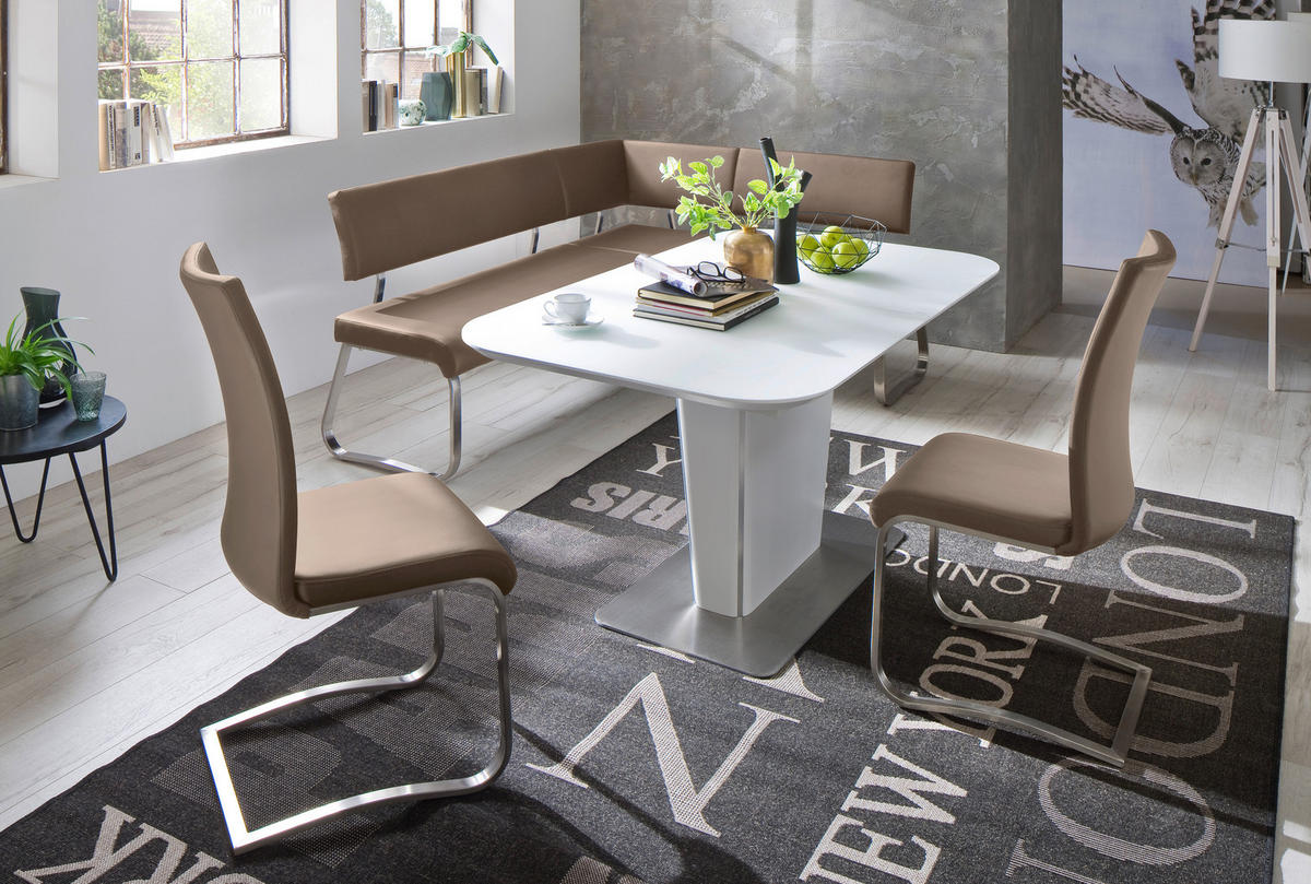ECKBANK 200/150 cm Lederlook Edelstahlfarben, Cappuccino   - Edelstahlfarben/Cappuccino, Design, Textil/Metall (200/150cm) - Livetastic