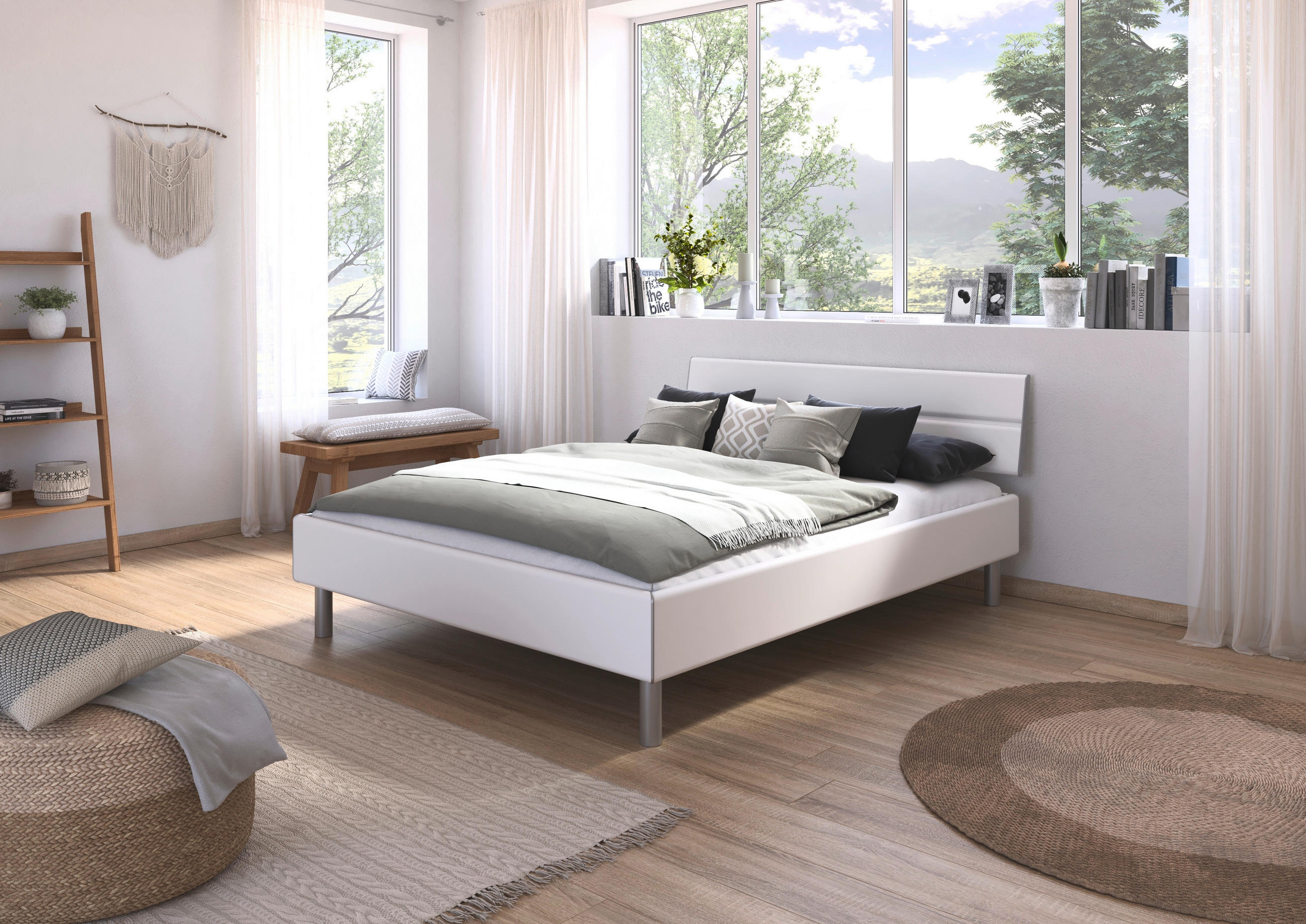 BETT 160/200 cm,  in Weiß,  - Alufarben/Weiß, Design, Metall (160/200cm) - Carryhome