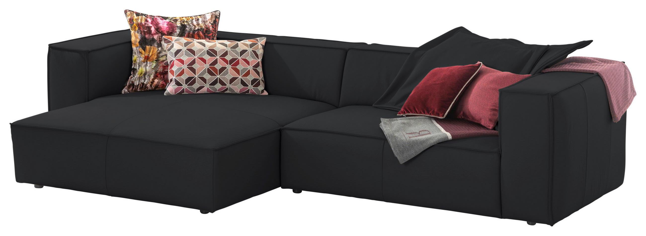 ECKSOFA around the block Graphitfarben Echtleder  - Schwarz/Graphitfarben, MODERN, Leder/Kunststoff (164/300cm) - Chilliano