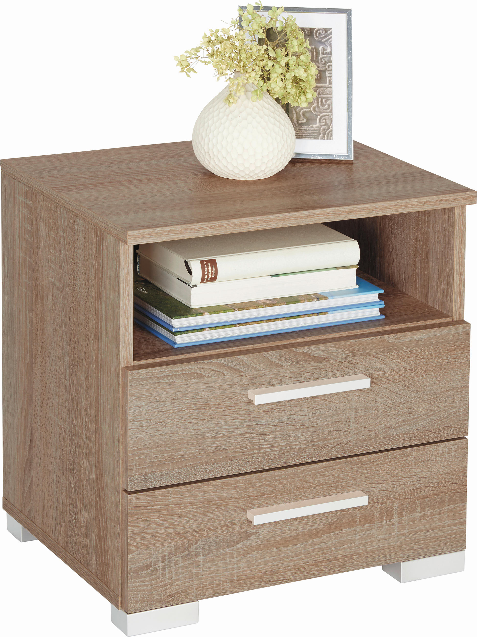 ÉJJELISZEKRÉNY Sonoma tölgy  - Sonoma tölgy/alumíniumszínű, Design, műanyag/faalapú anyag (45/47,5/35cm) - Carryhome