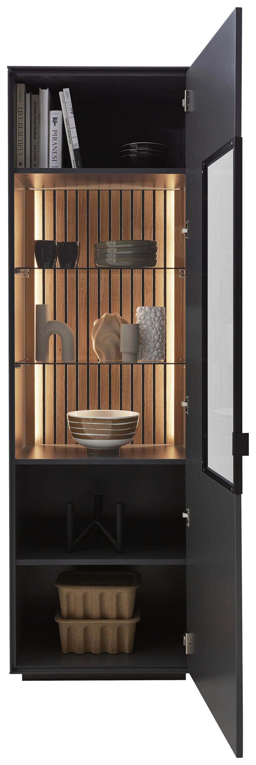 VITRINA, hrast antracit, barve hrasta - črna/barve hrasta, Design, kovina/steklo (60,8/198,6/40cm) - Dieter Knoll