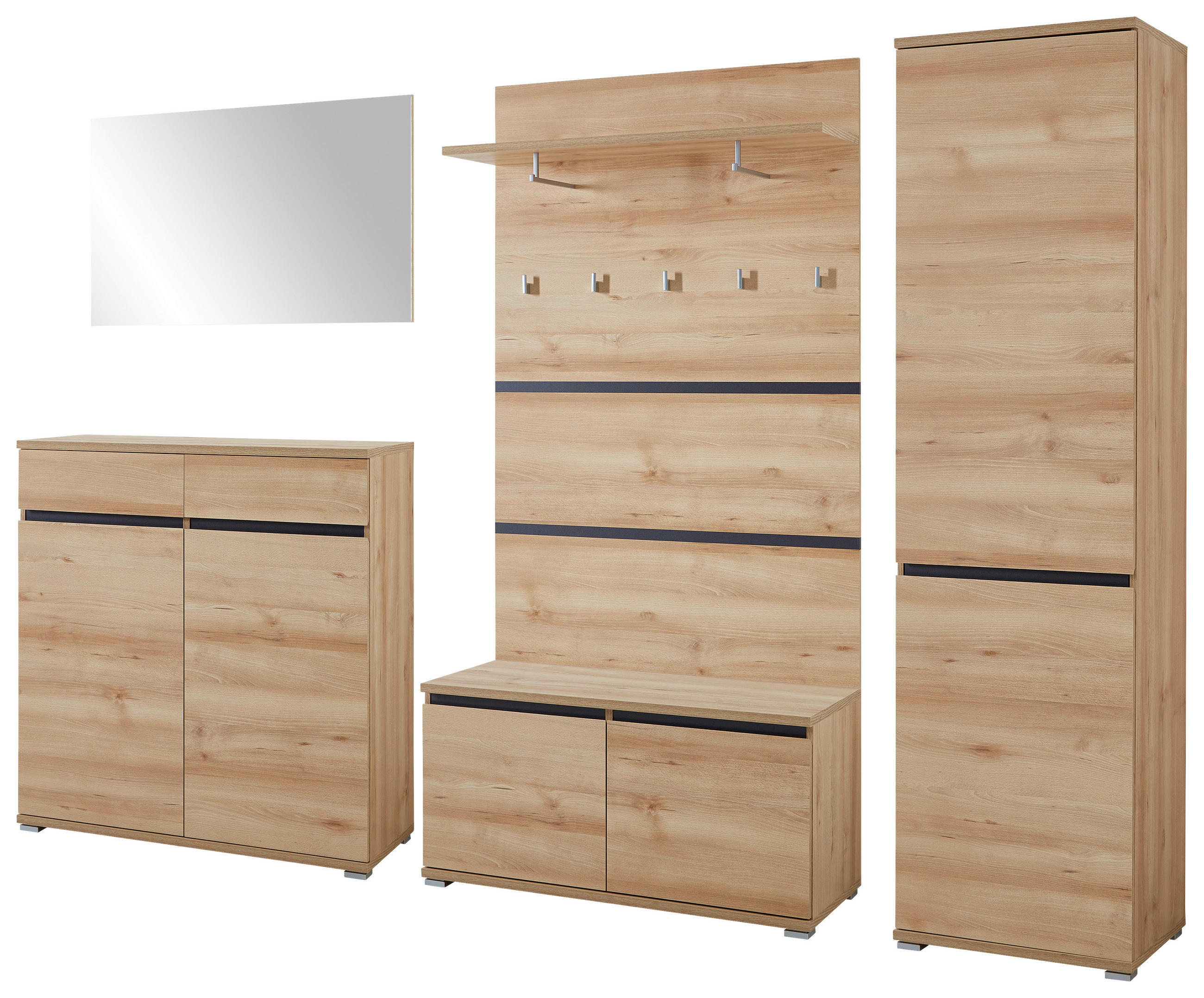 GARDEROBE 5-teilig  in 276/200/40 cm  - Anthrazit/Buchefarben, Design, Holzwerkstoff (276/200/40cm) - Carryhome