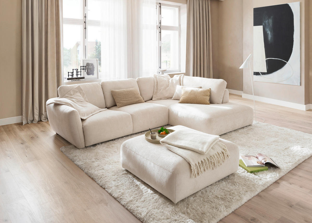 ECKSOFA  in Chenille Naturfarben  310/224 cm  - Schwarz/Naturfarben, KONVENTIONELL, Kunststoff/Textil (310/224cm) - Hom`in