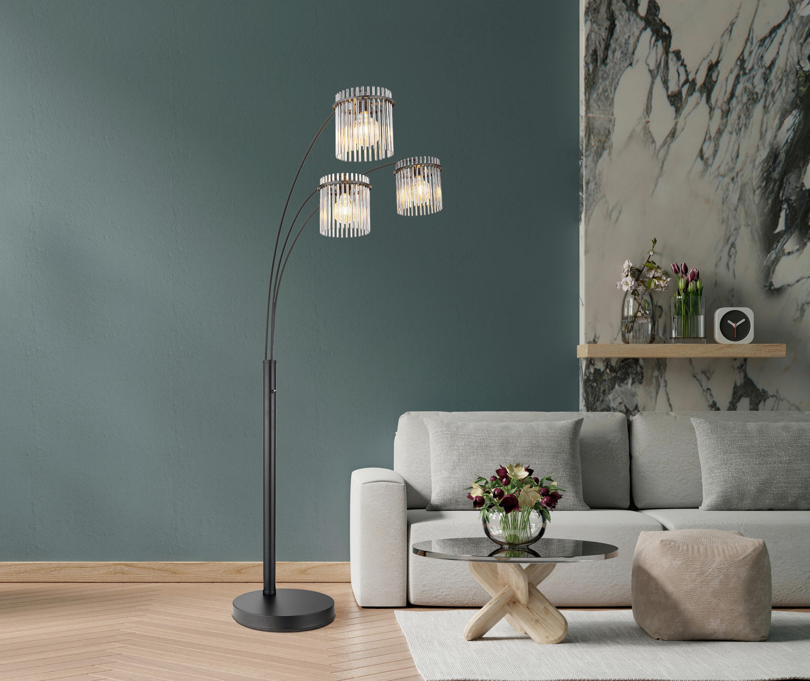 STEHLEUCHTE GORLEY 100/160/180 cm - Schwarz/Grau, Basics, Glas/Kunststoff (100/160/180cm) - Globo