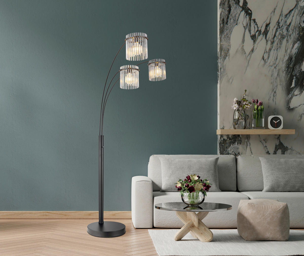 STEHLEUCHTE GORLEY 100/160/180 cm   - Schwarz/Grau, Basics, Glas/Kunststoff (100/160/180cm) - Globo