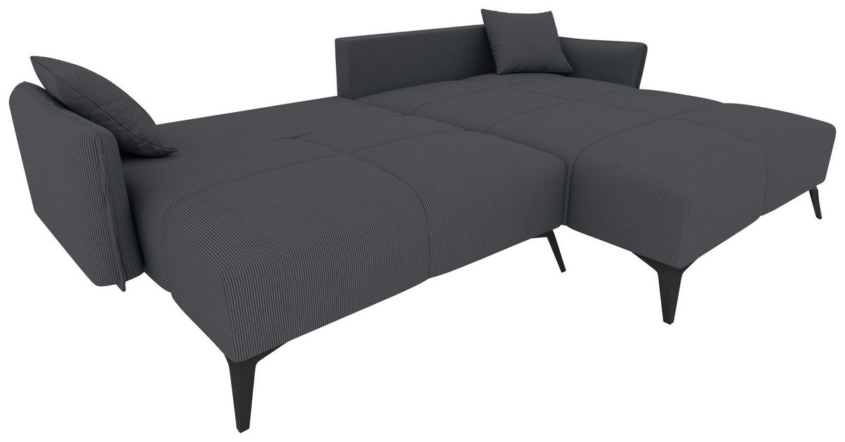 ECKSOFA in Cord Dunkelgrau  253/180 cm  - Dunkelgrau/Schwarz, KONVENTIONELL, Textil/Metall (253/180cm) - Carryhome