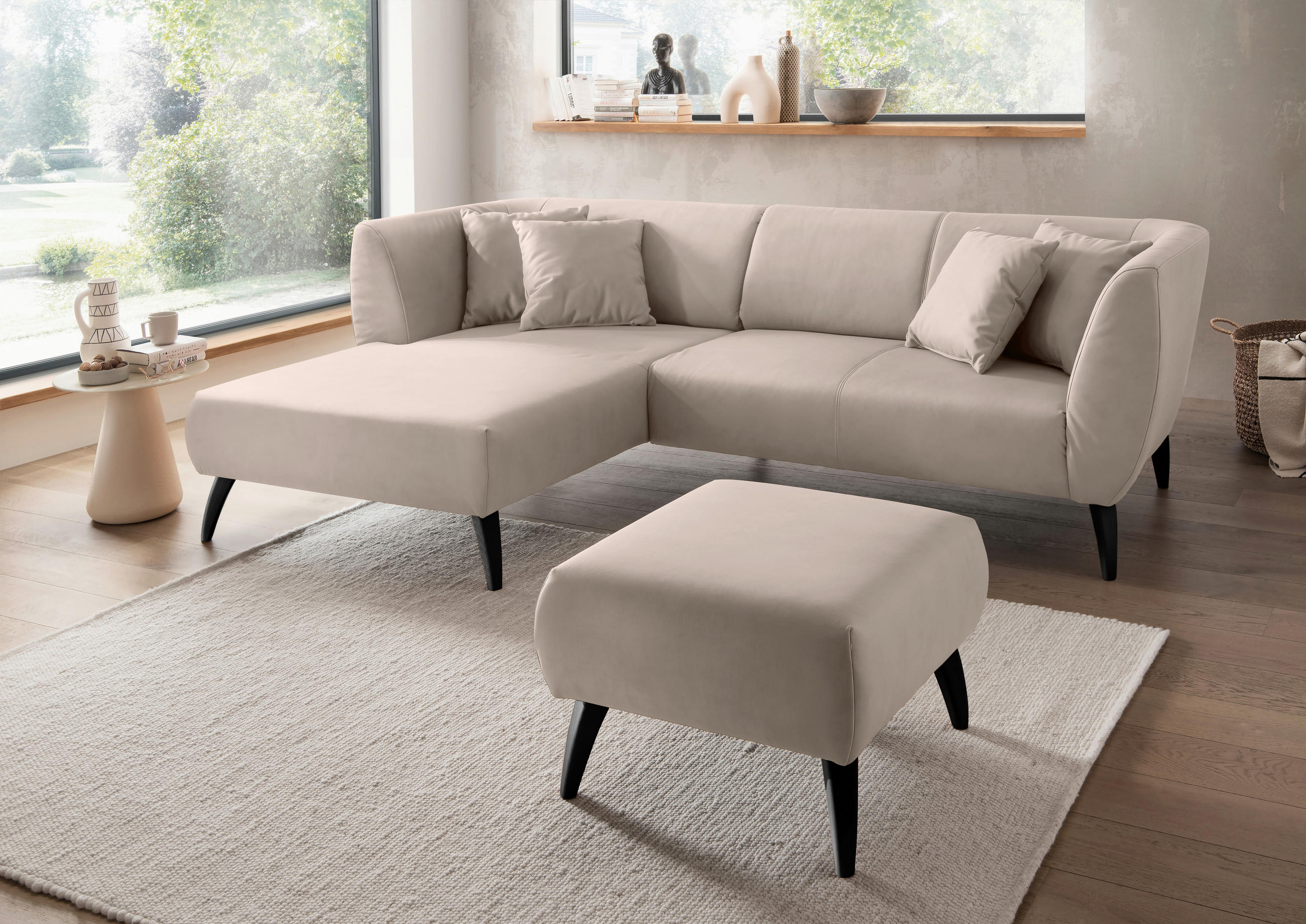 ECKSOFA in Lederlook Beige  160/264 cm  - Beige/Schwarz, MODERN, Holz/Textil (160/264cm) - Livetastic
