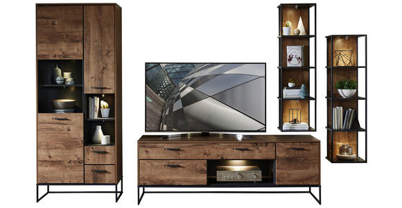 WOHNWAND in Graphitfarben, Eichefarben - Eichefarben/Anthrazit, MODERN, Glas/Holzwerkstoff (320/196/48cm) - Hom`in