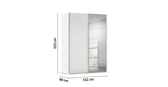 SCHWEBETÜRENSCHRANK 162/223/68 cm 2-türig Weiß  - Alufarben/Weiß, Basics, Glas/Holzwerkstoff (162/223/68cm) - Novel