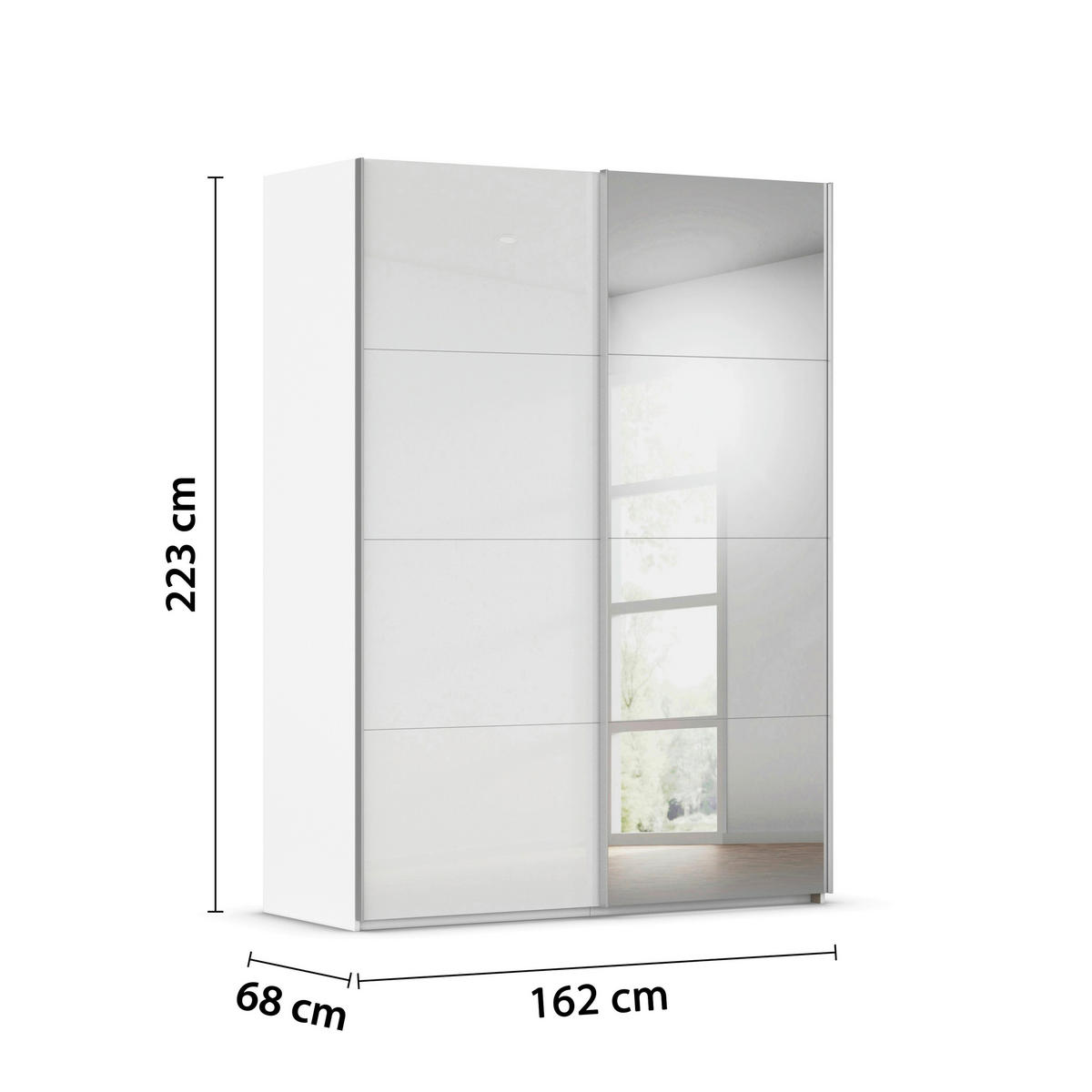 SCHWEBETÜRENSCHRANK 162/223/68 cm 2-türig Weiß  - Alufarben/Weiß, Basics, Glas/Holzwerkstoff (162/223/68cm) - Novel