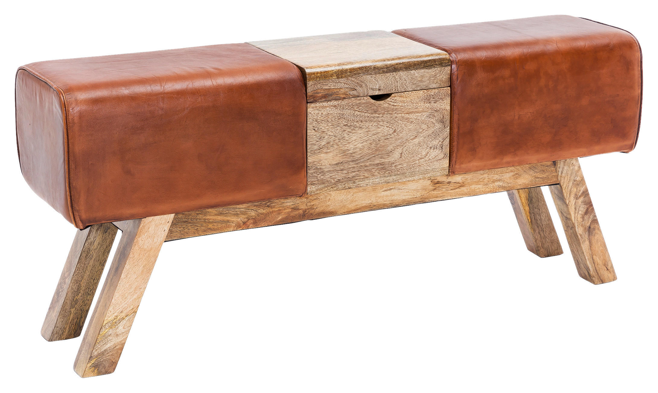 TABURETOVÁ LAVICE, kůže, 120/53/29 cm - hnědá, Natur, dřevo/kůže (120/53/29cm) - MID.YOU