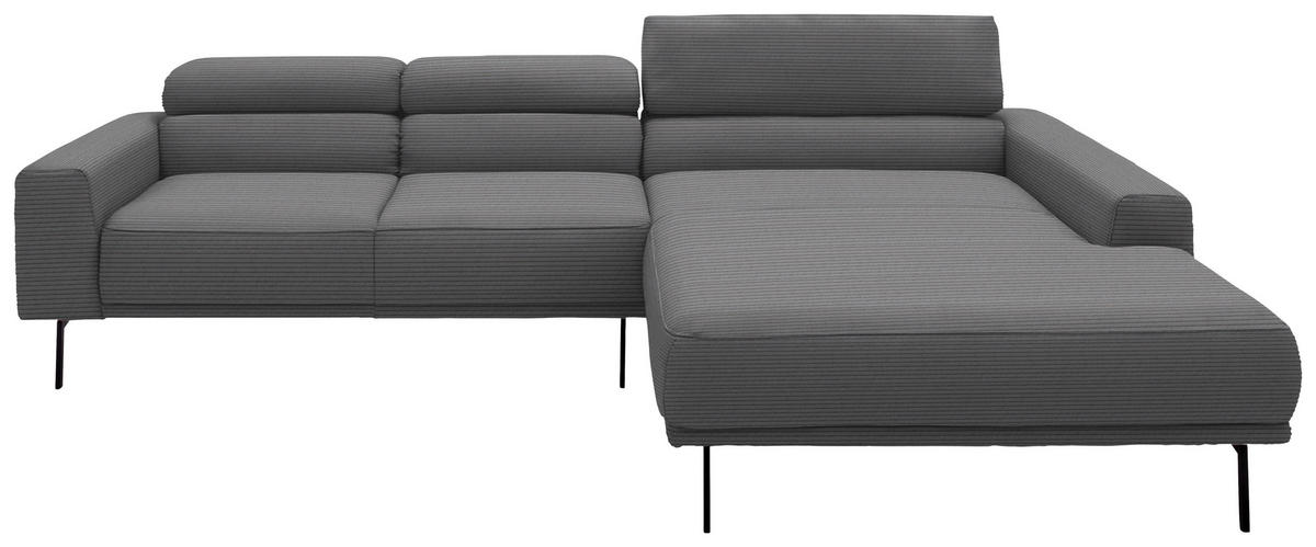 ECKSOFA Cord Dunkelgrau  - Dunkelgrau/Schwarz, Design, Textil/Metall (293/215-217cm) - Schöner Wohnen