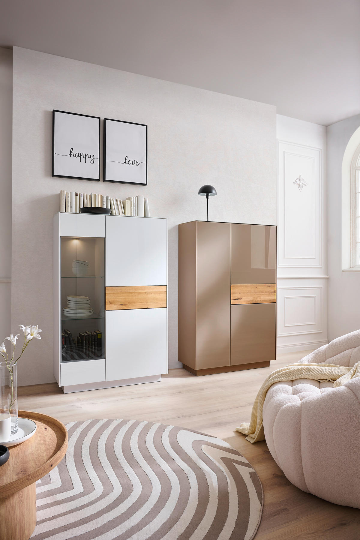 HIGHBOARD  in 101/150/42 cm  - Taupe/Eichefarben, Design, Glas/Holz (101/150/42cm) - Novel