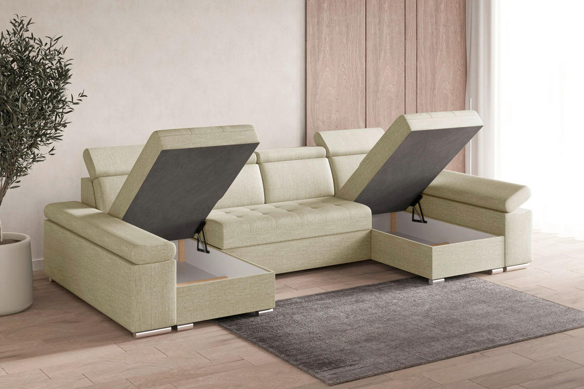 WOHNLANDSCHAFT TORONTO U Creme Webstoff  - Silberfarben/Creme, Design, Textil (168/330/168cm) - MID.YOU