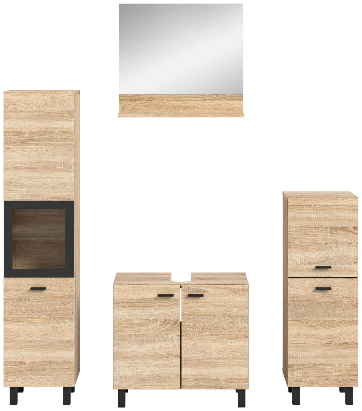 BADEZIMMER 4-teilig  in 117 cm  - Schwarz/Sonoma Eiche, MODERN, Glas/Holzwerkstoff (117cm) - MID.YOU