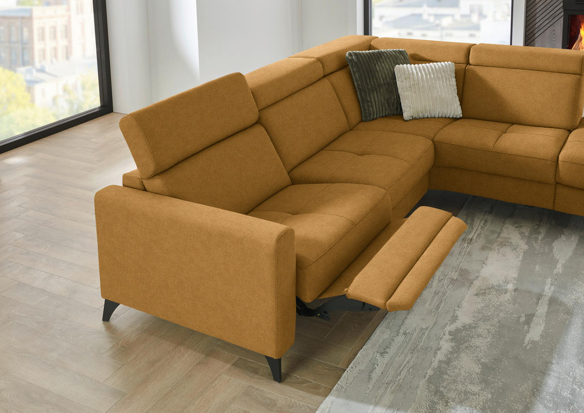ECKSOFA Flachgewebe Currygelb  - Currygelb/Schwarz, Konventionell, Textil/Metall (276/214cm) - Beldomo System