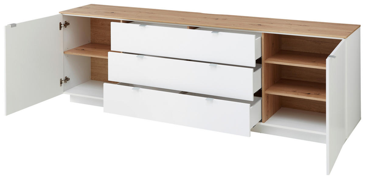 NÍZKA KOMODA, biela, dub artisan, 240/77/44 cm - biela/strieborná, Design, kov/kompozitné drevo (240/77/44cm) - MID.YOU