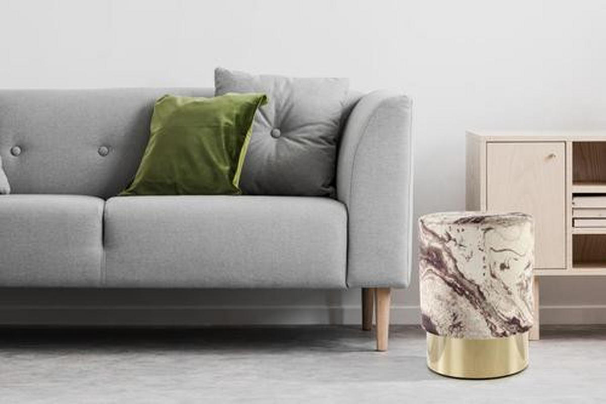 HOCKER in Textil Bronzefarben  - Goldfarben/Bronzefarben, Design, Textil/Metall (35/46/35cm) - Kayoom