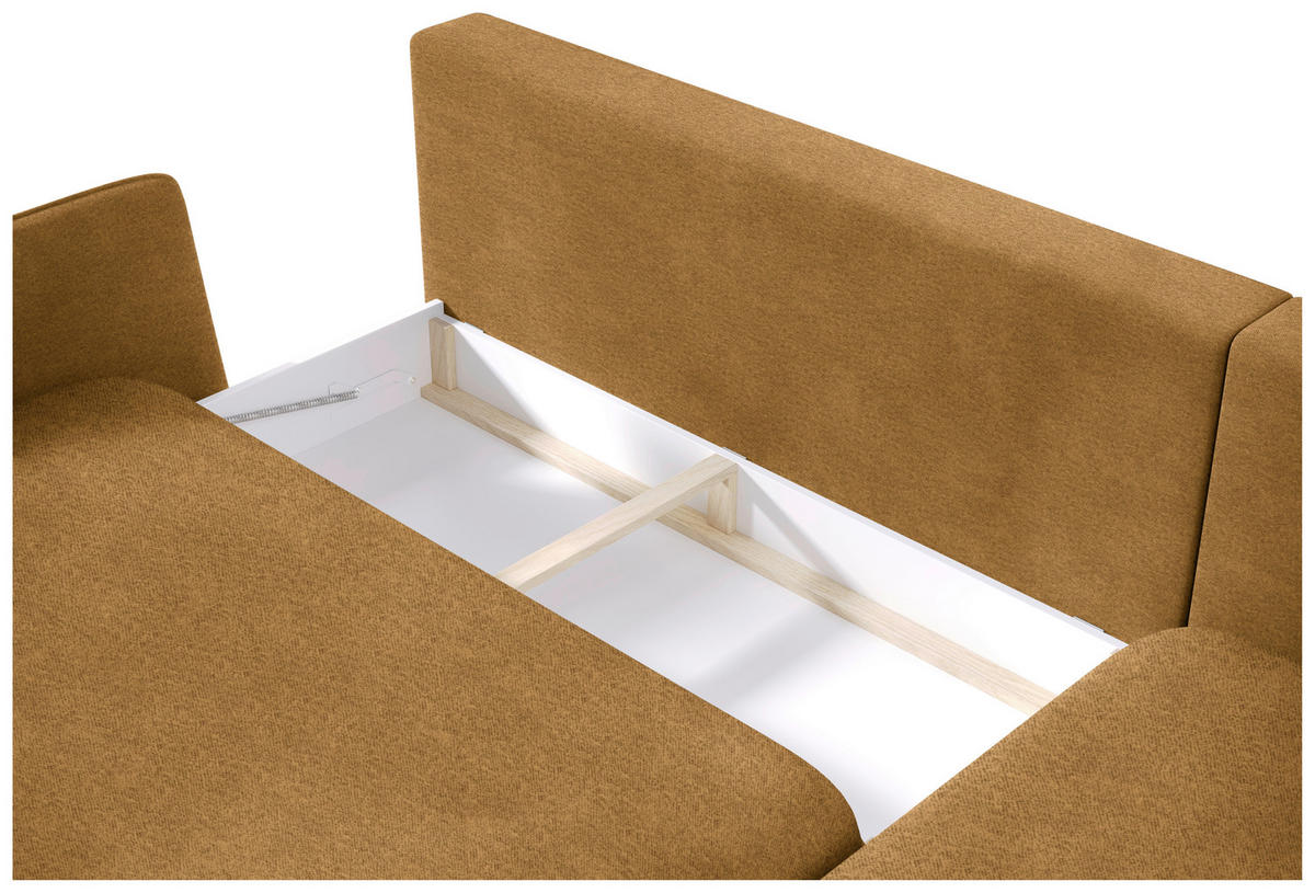 ECKSOFA in Velours Goldfarben  260/167 cm  - Goldfarben/Schwarz, Design, Holz/Textil (260/167cm) - Welnova