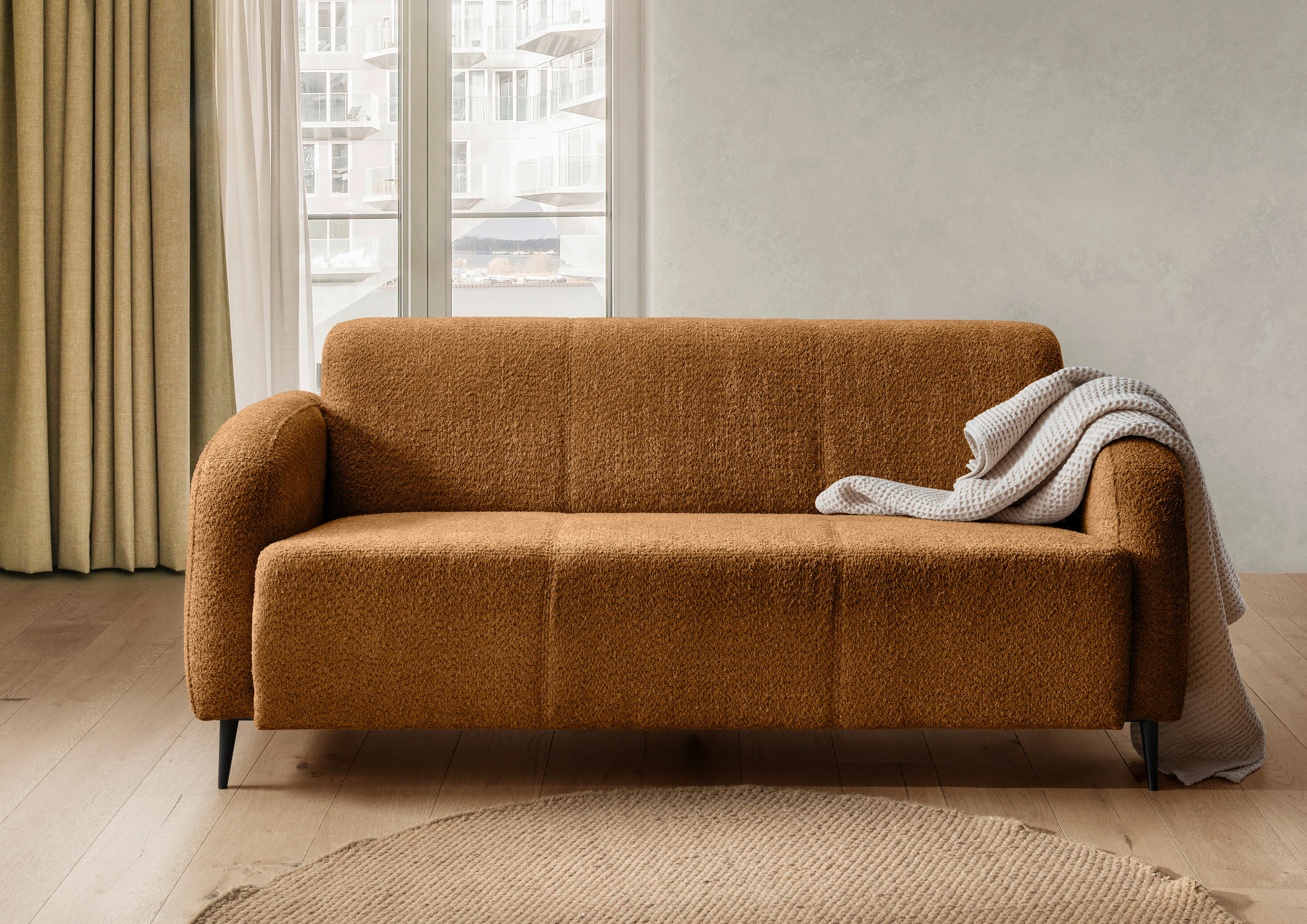 3-SITZER-SOFA in Bouclé Goldfarben  - Goldfarben/Schwarz, Modern, Textil/Metall (180/76/90cm) - Livetastic