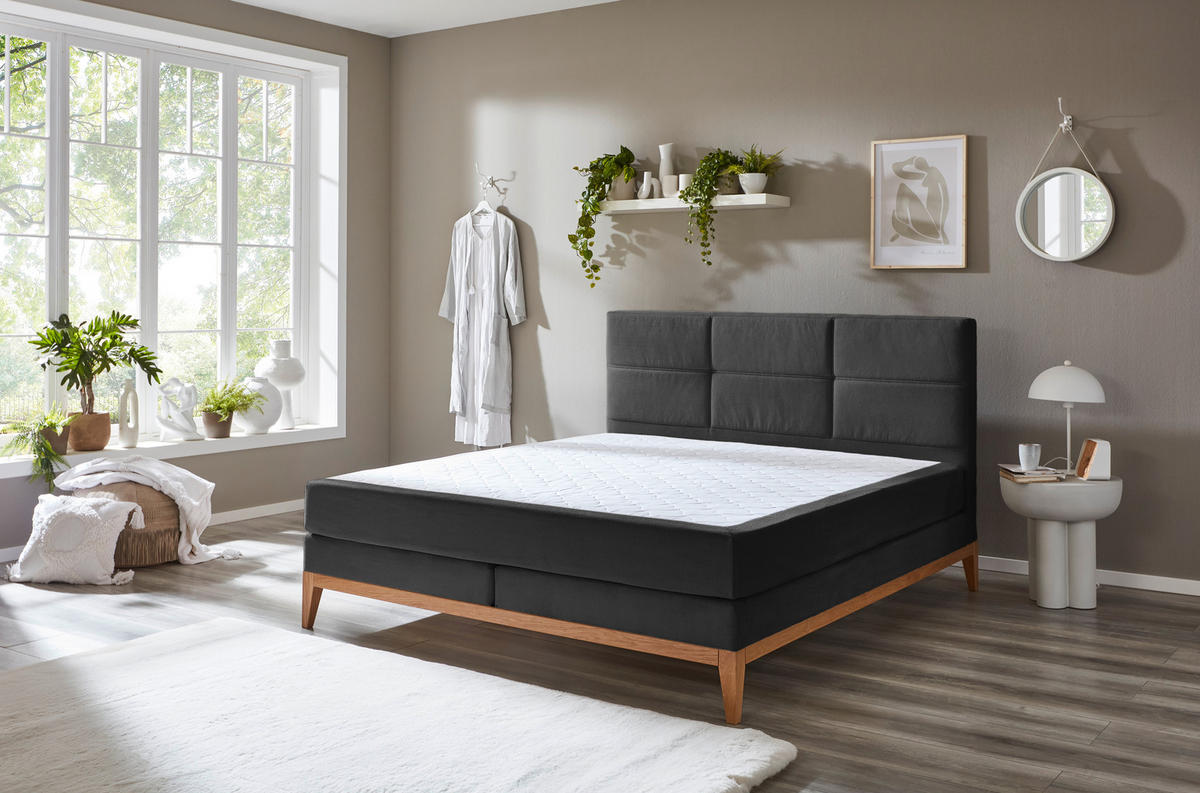 BOXSPRINGBETT 180/200 cm  in Anthrazit  - Eichefarben/Anthrazit, Konventionell, Holz/Textil (180/200cm) - Carryhome