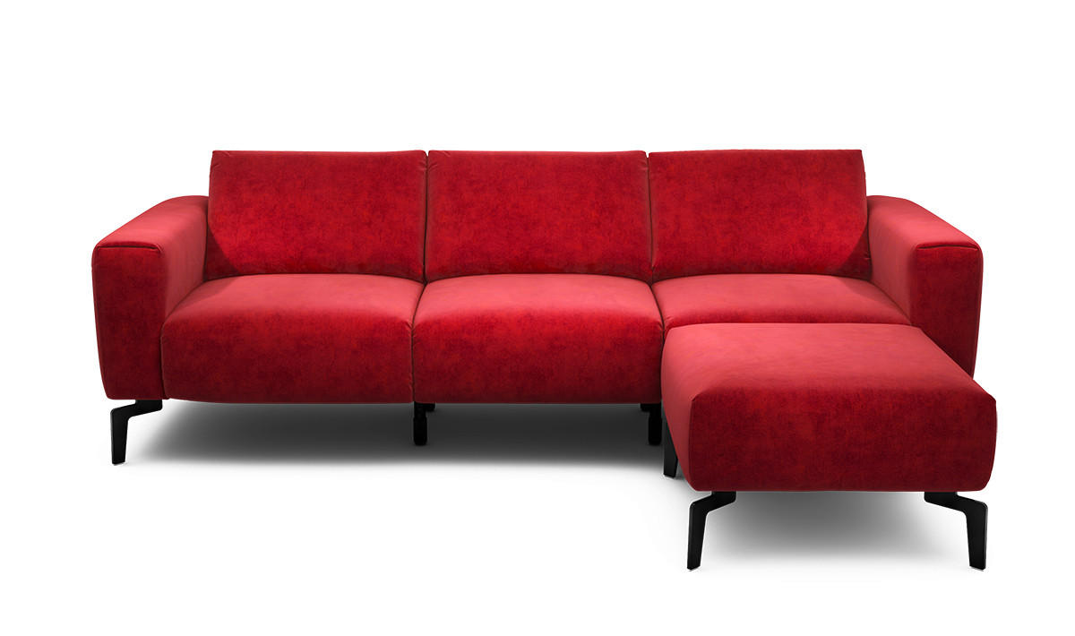 Dreisitzer inkl. Hocker Samt Rot  - Rot/Schwarz, Design, Textil/Metall (250/86/86-94cm) - SENSOO