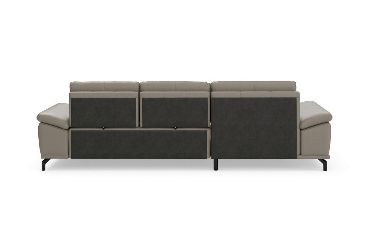ECKSOFA COSTELLO E Grau Echtleder Nierenkissen, Armteilverstellung, Sitztiefenverstellung  - Schwarz/Grau, Basics, Leder/Textil (176/301cm) - Sit & More