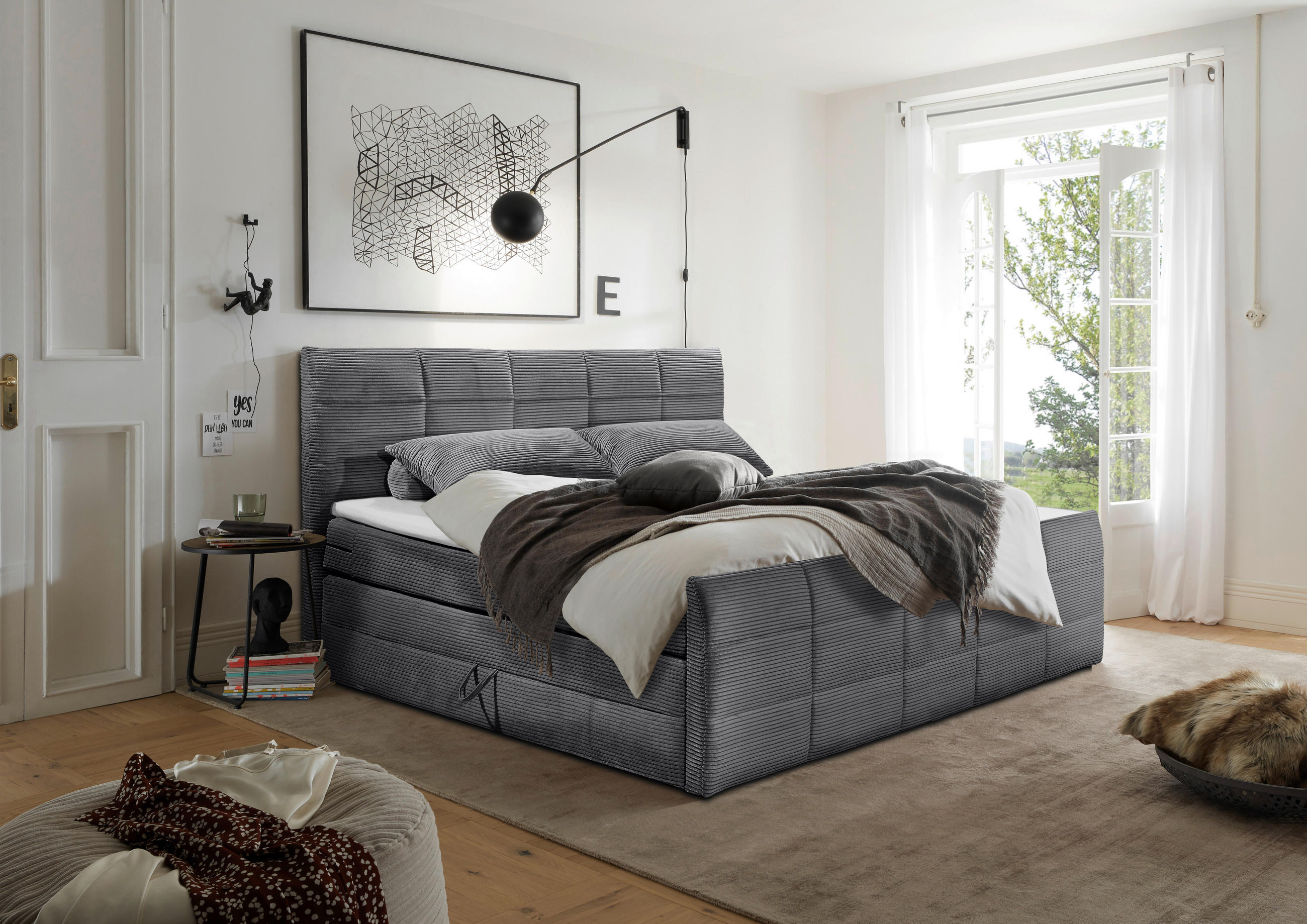 BOXSPRINGBETT 180/200 cm  in Dunkelgrau  - Dunkelgrau/Schwarz, MODERN, Holzwerkstoff/Kunststoff (180/200cm) - MID.YOU