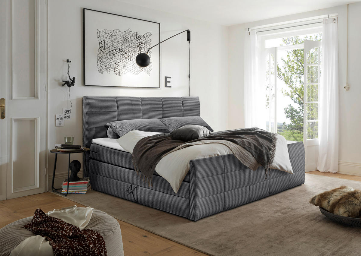 BOXSPRINGBETT 180/200 cm  in Dunkelgrau  - Dunkelgrau/Schwarz, Modern, Holzwerkstoff/Kunststoff (180/200cm) - MID.YOU