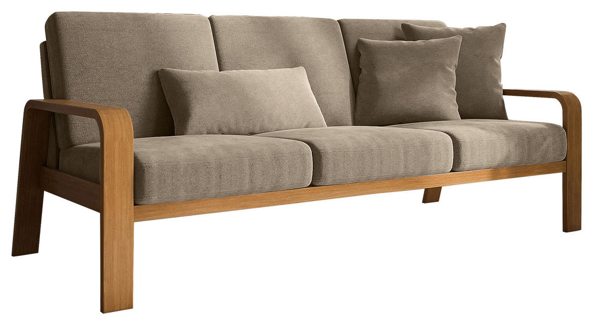 3-SITZER-SOFA Mikrofaser Naturfarben  - Eichefarben/Naturfarben, Konventionell, Holz/Textil (200/91/93cm) - Livetastic
