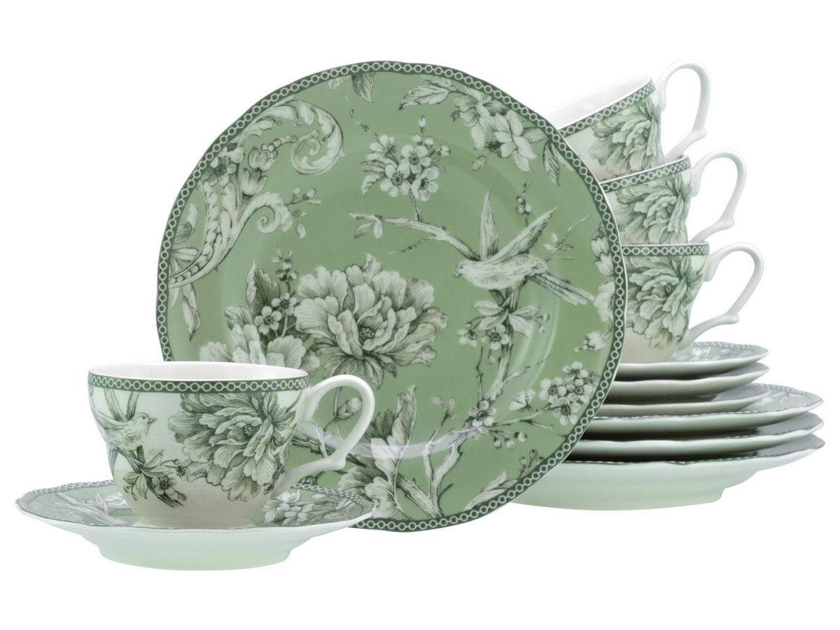 KAFFESERVIS Adelaide Grün 12 delar  - vit/grön, Basics, keramik - Creatable