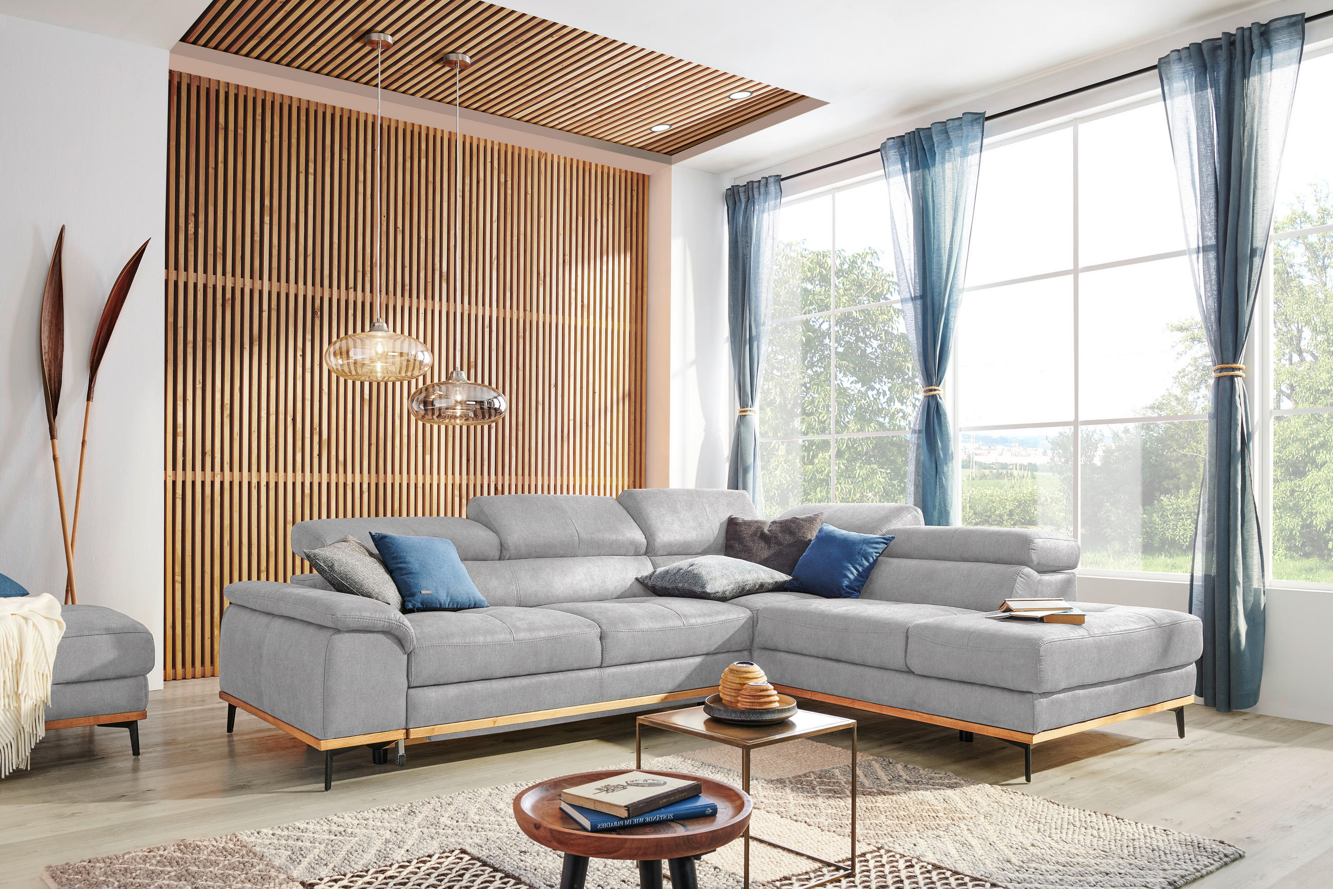 ECKSOFA Creme Webstoff  - Creme/Schwarz, Natur, Holz/Textil (282/226cm) - Novel