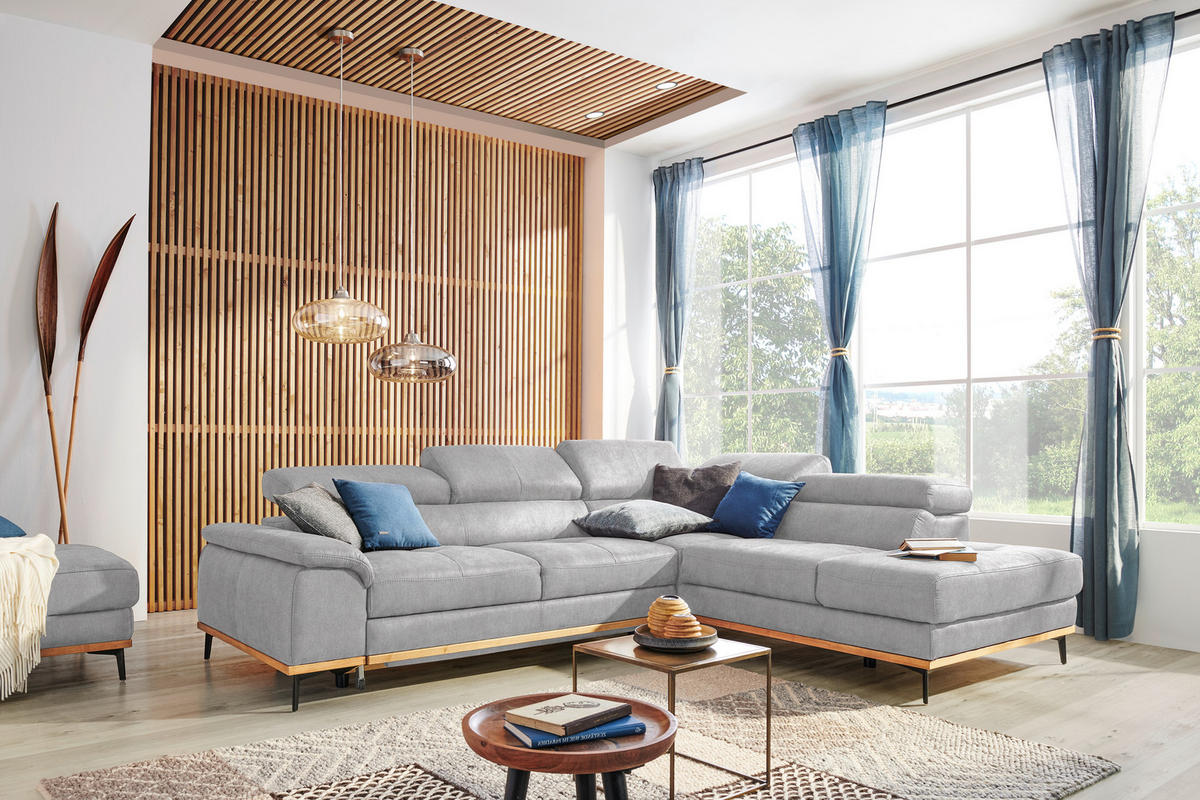 ECKSOFA in Webstoff Creme  282/226 cm  - Creme/Schwarz, Natur, Holz/Textil (282/226cm) - Novel