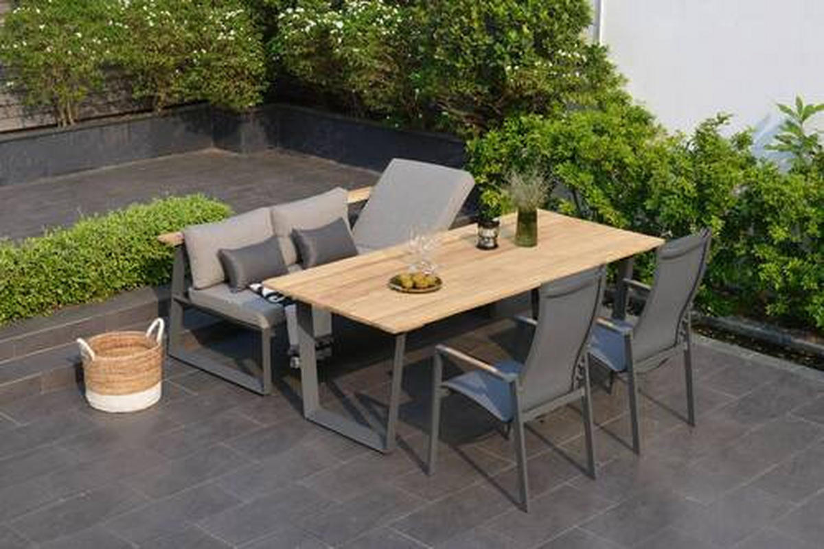 GARTENBANK 201/85/89 cm  in Anthrazit, Dunkelgrau, Beige, Teakfarben  - Dunkelgrau/Anthrazit, Design, Holz/Textil (201/85/89cm) - Amatio