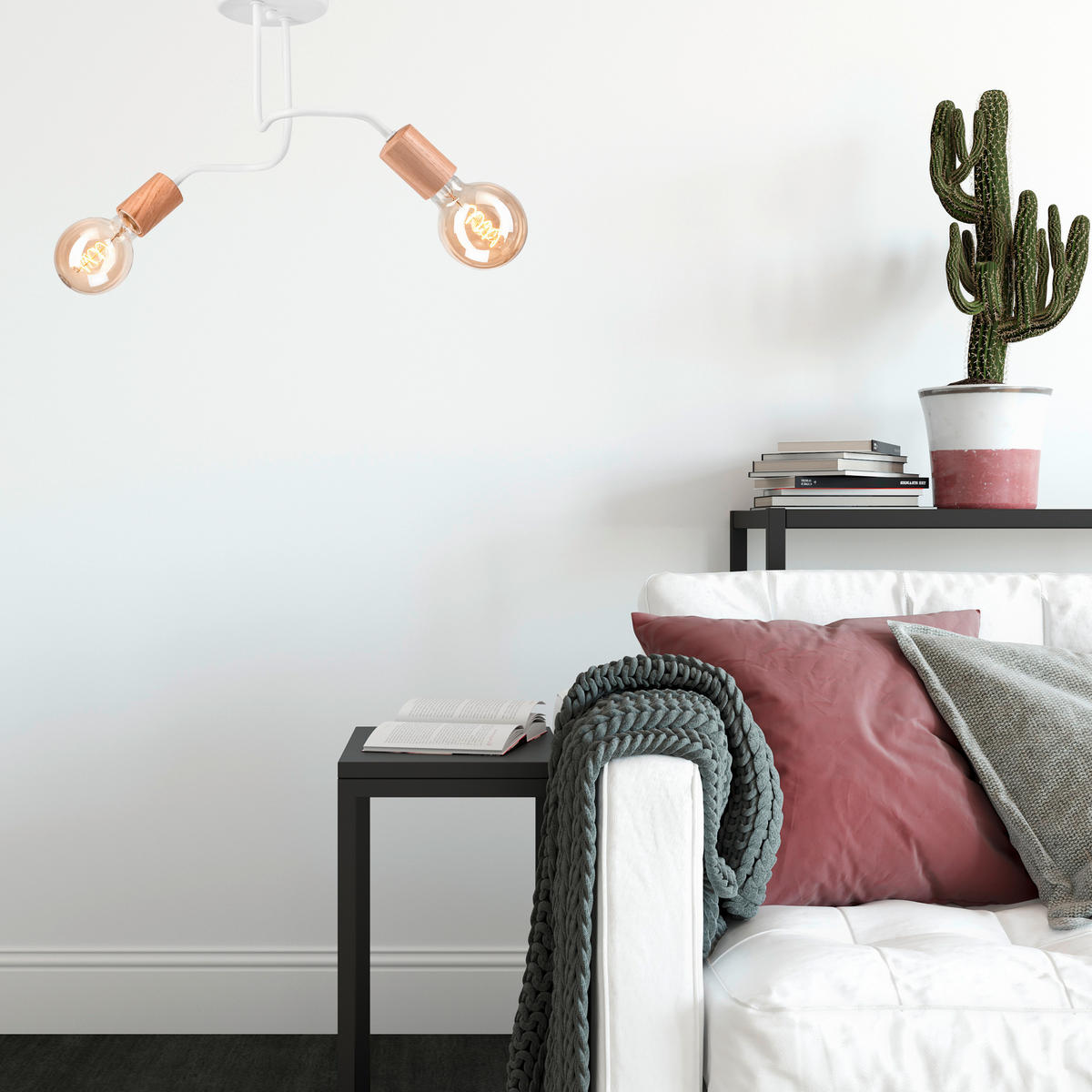 DECKENLEUCHTE  45/26 cm    - Weiß, Basics, Holz/Metall (45/26cm)