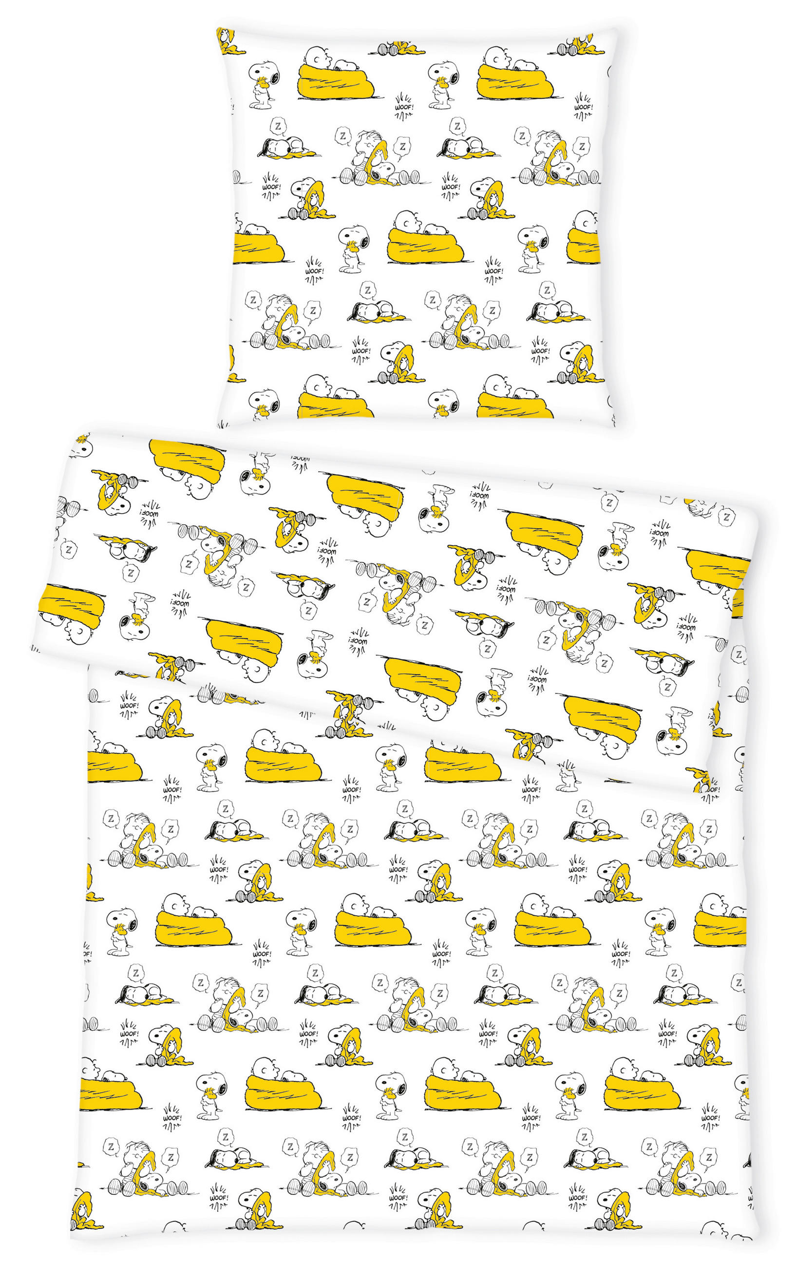 Herding Jugendbettwäsche Snoopy Gelb, Schwarz, Weiß 135x200 cm