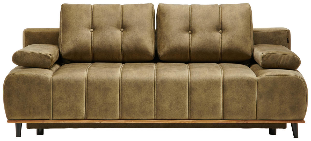 SCHLAFSOFA Webstoff Olivgrün  - Schwarz/Olivgrün, Design, Holz/Textil (206/77-87/102cm) - Novel